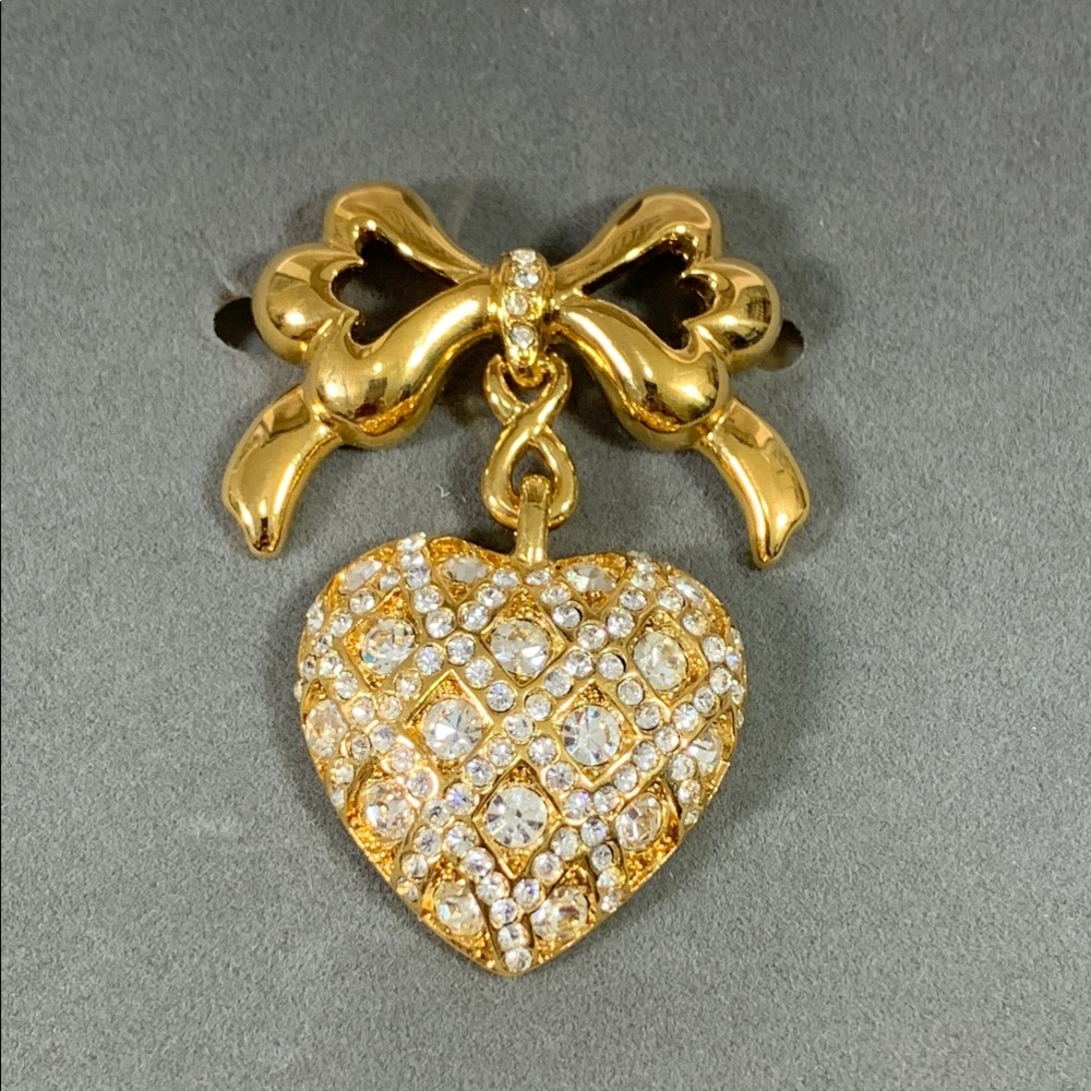 Monet Gold Heart Brooch with Bow